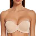 MELENECA Women's Stay Put Padded Cup with Lift Underwire Push Up Strapless Bras (36A, Beige)