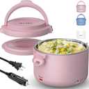 Aotto Electric Lunch Box, 32 oz Portable Food Warmer Heater, Lunch Warmer Portable for Work/Office/Car/Travel 12V/24V/110V 3-in-1, Warming Soup & Meal, Spill-Free, Men & Women's Gifts, Pink