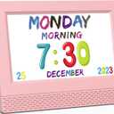 Kids Digital Alarm Clock Colorful, 7" Large LED Time Display Children's Sleep Trainer, Eye-Caring Digital Clock for Girls Boys Bedrooms Bedside, 17 Alarm Clock Settings Easy to Use Kids Birthday Gift (Pink)