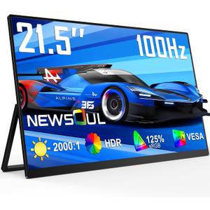 21.5'' Large Portable Monitor for Laptop 100Hz Ultra-Fast IPS Gaming Monitor, QLED 125%sRGB | 2000:1 Contrast | Built-in Stand, Speaker and VESA, USB-C HDMI Second Screen Efficient Work Gaming