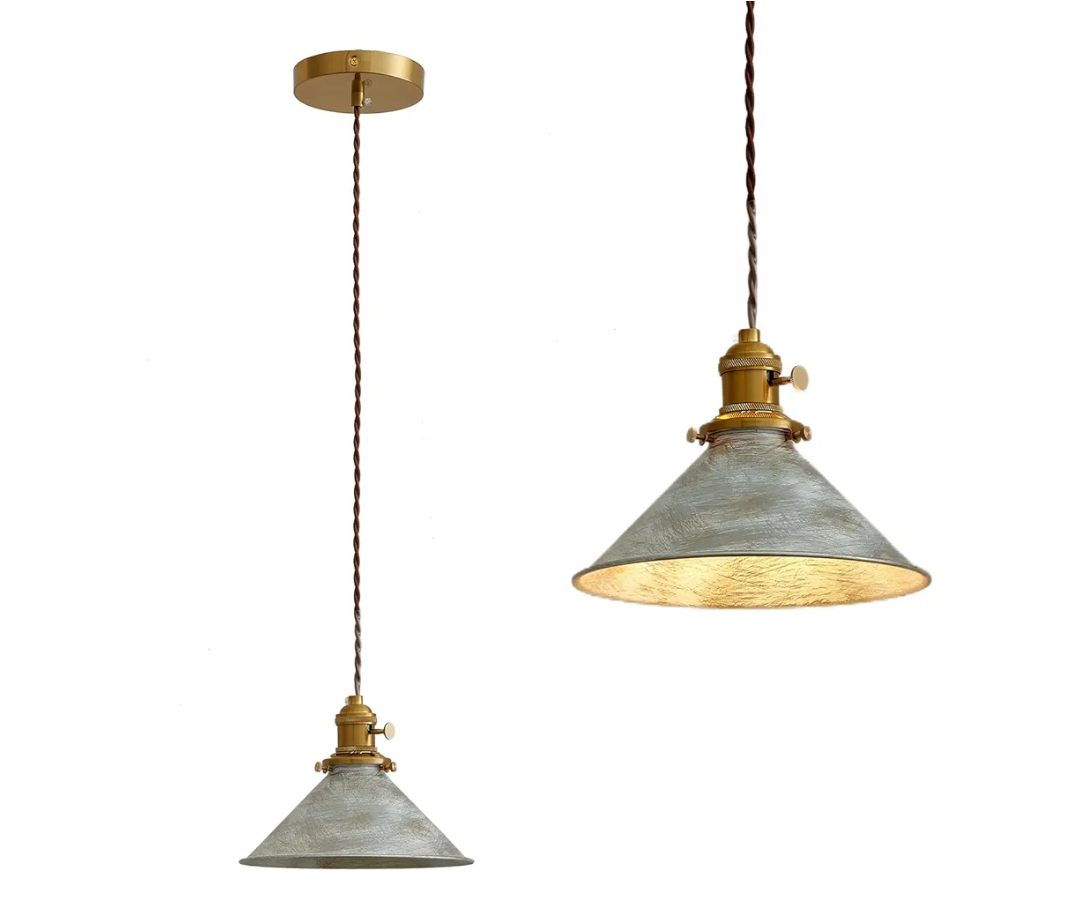 Kitchen Island Pendant Lights 8.2 Inch Industrial Silver Lampshade Farmhouse Pendant Lights Kitchen Island 6.5Ft Adjustable Hanging Kitchen Lights for Living Room and Dininig Room