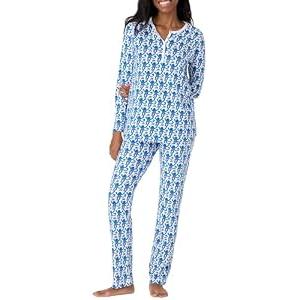 HMPEAIIY Womens Henley Pajamas Set 2 Piece Long Sleeve Monkey Print Lounge Sets Preppy Sleepwear Pjs for Bridal Party, Holiday & Travel Outfit(Blue, Small)