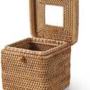 Rattan Square Tissue Box Cover, 5.7" x 5.7" x 5", Decorative Woven Facial Tissue Holder with Hinged Top Lid, Natural Color