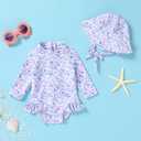 Infant Baby Girl Swimsuit One-Piece Long Sleeve Rash Guard with Hat Set Floral Zipper Bathing Suit Leopard Beach Wear (White, 6-12M)