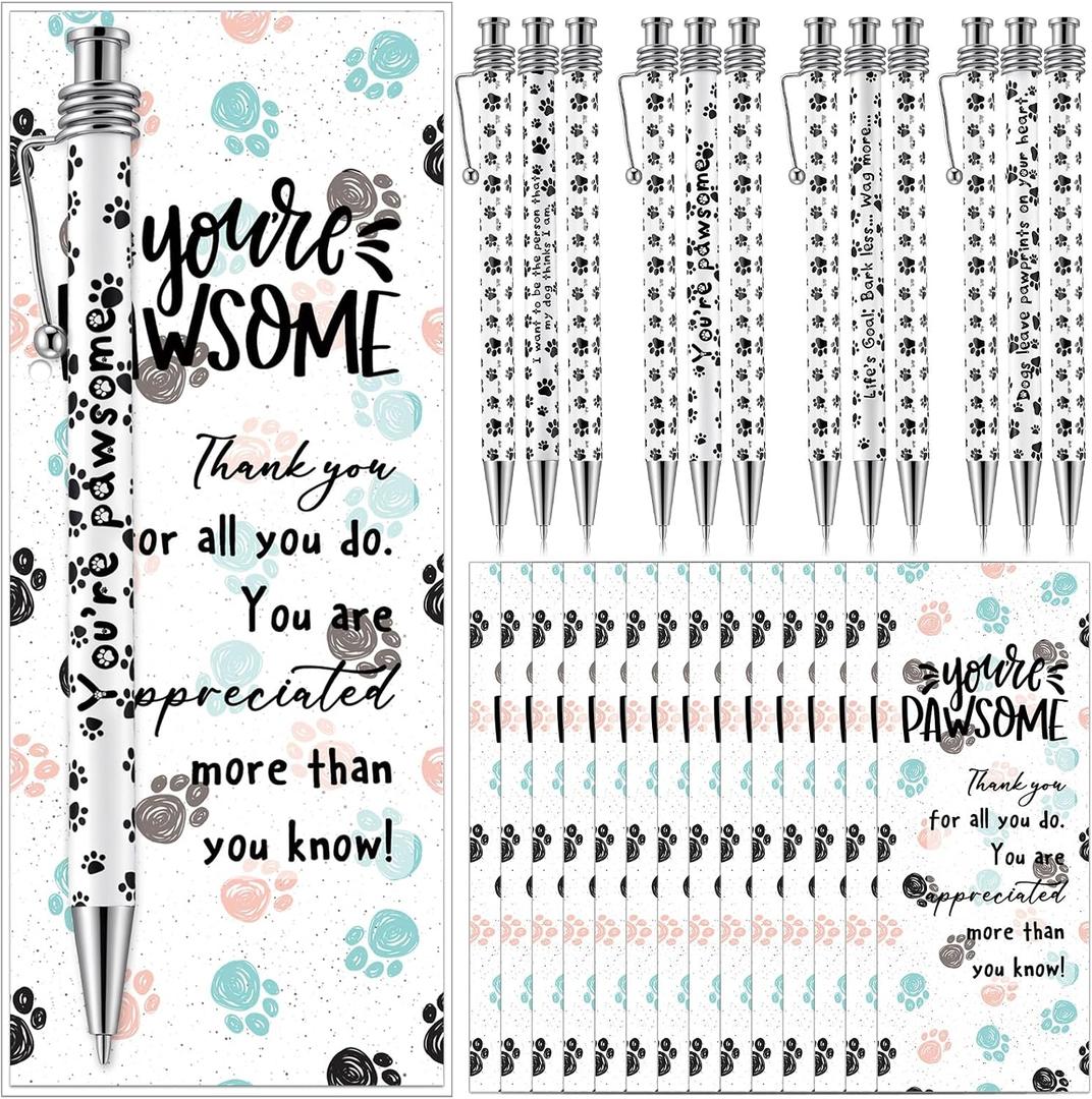 Resurhang 48 Sets Veterinary Receptionist Gift Cute Paw Ballpoint Pens with Bookmarks Bags Appreciation Thank You Gift for Assistant Receptionis Volunteer Veterinary Nurse