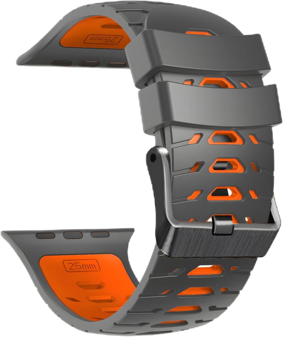 Watch Band for Apple Watch Ultra 2 49mm 45mm 44mm 42mm Soft Rubber watch bands for iWatch SE 1 2 Series 4 5 6 7 8 9 for men women (Grey Orange)