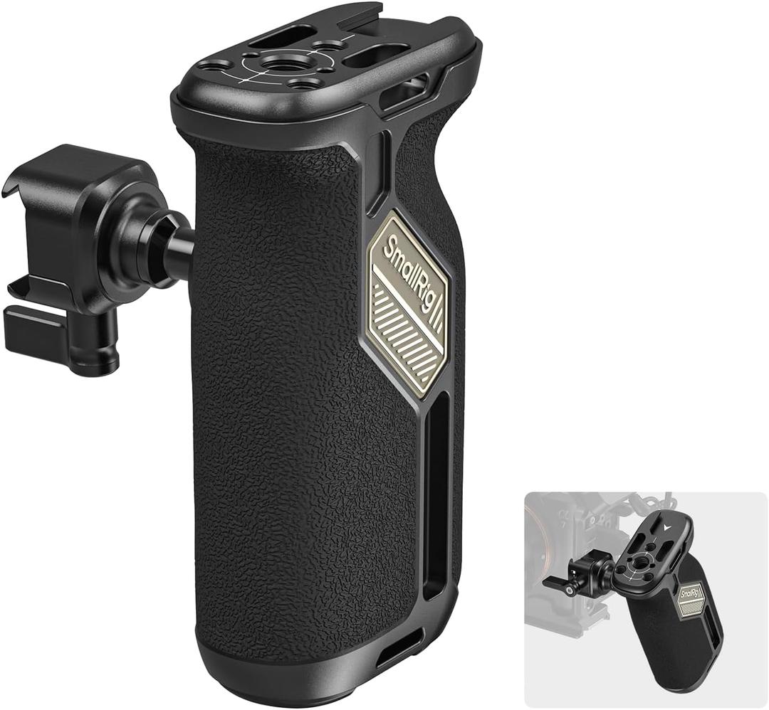 SmallRig Push-Button Rotating NATO Side Handle for Left and Right Hand, 360 Rotatable Side Handle with Anti-Slip Silicone, Camera Grip with Built-in Threaded holes, Wrist Strap Hole, Cold Shoe - 4359