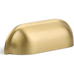 SALISENG-Brushed Gold Kitchen Cabinet Drawer Cup Pulls, 5 Pack 2-1/2 inch Solid Brass Cup Knobs for Cabinet Cupboard Wardrobe, Classic Dresser Vanity Door Handles, Brass Furniture Hardware Pull