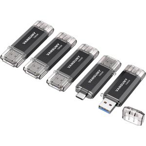 Vansuny 5 Pack 128GB USB C Flash Drive 2 in 1 OTG USB 3.0+USB C Memory Stick with Keychain Thumb Drive Photo Stick Jump Drive for Android Smartphones, Computers, MacBook, Tablets, PC
