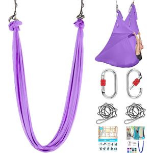 5.5 Yards Aerial Silk Swing Outdoor Hammock Aerial Yoga Swing For Adults,Aerial Yoga Hammocks for outside (Light Purple)