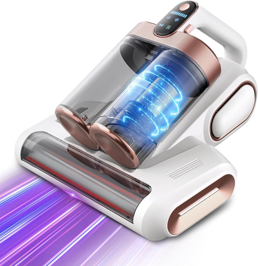 KANAD Cordless Mattress Vacuum Cleaner, 15Kpa Bed Vacuum Cleaner with 253.7nm UV-C Light, HEPA Filter & Ultrasonic, Versatile Handheld Vacuums for Bed, Sofa, Couch, Crib (White)