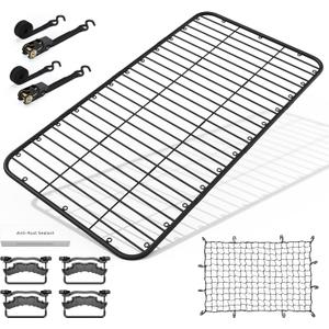 WILDROAD Car Roof Platform, Universal Roof Flat Rack 90" x 47" x 1.3" Heavy Duty Roof Rack Platform with Super Duty Bungee Cargo Net, Ratchet Straps and Anti-Rust Sealant Fits for SUV Truck Cars