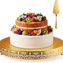 Gold Cake Stand Set Metal Round Cupcake Dessert Stand with Cake Cutting, Flower Spatula Wedding Cupcake Pastry Display Candy Holder Display for Wedding Party Birthday Baby Shower