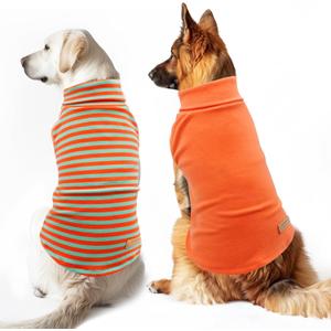 KYEESE 2Pack Dog Sweater Stretchy Large Pets Sweater Pullover Pet Sweatshirt Soft Dog Sweaters for Dogs Boy Warm Pets Coats Turtleneck Dogs Clothes (XX-Large (32-55lbs), 5# Stripe+Orange)