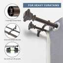 Double Curtain Rod, 1 inch Adjustable Heavy Duty Drapery Double Rod for Window 144 to 164 Inches (12-13.6Feet), Vintage Square Finials,Premium Aluminum Brackets,Antique Bronze