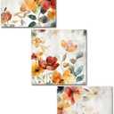 DuoBaorom Floral Canvas Wall Art Red Orange Vintage Wildflower Painting Set of 3 Pieces Flower Bedroom Decor 12 x12 inches, 12 X 12 Inches x3 Pieces
