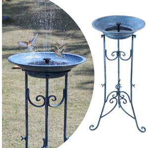 Multifunctional Solar Bird Bath for Outside, Metal Birdbath Stand and Solar Fountain Bird Bath Bubbler Combo Set, Solar Birdbaths for Outdoors Garden Lawn Yard DecorBlue