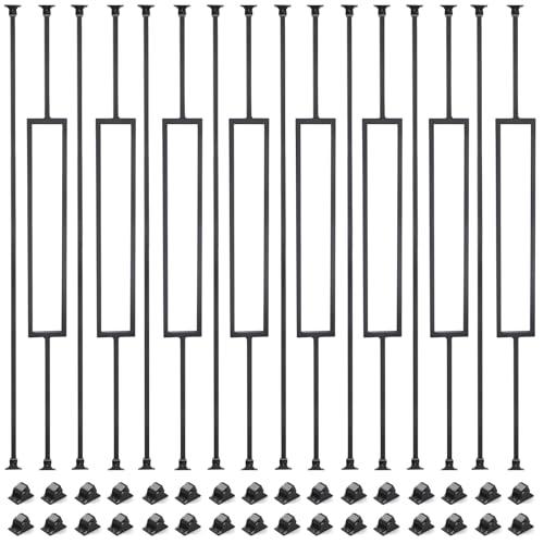 16 Pack Staircase Balusters, 1/2" x 43.8", Hollow Straight and Square Iron Balusters for Staircase Indoor，with 32 Adjustable Direction Swivel Shoes