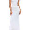 KUTUMAI Women Ruched Bodycon Maxi Dress Elegant Cutout Cap Sleeve Long Formal Cocktail Party Wedding Guest Dresses White M (White, M)