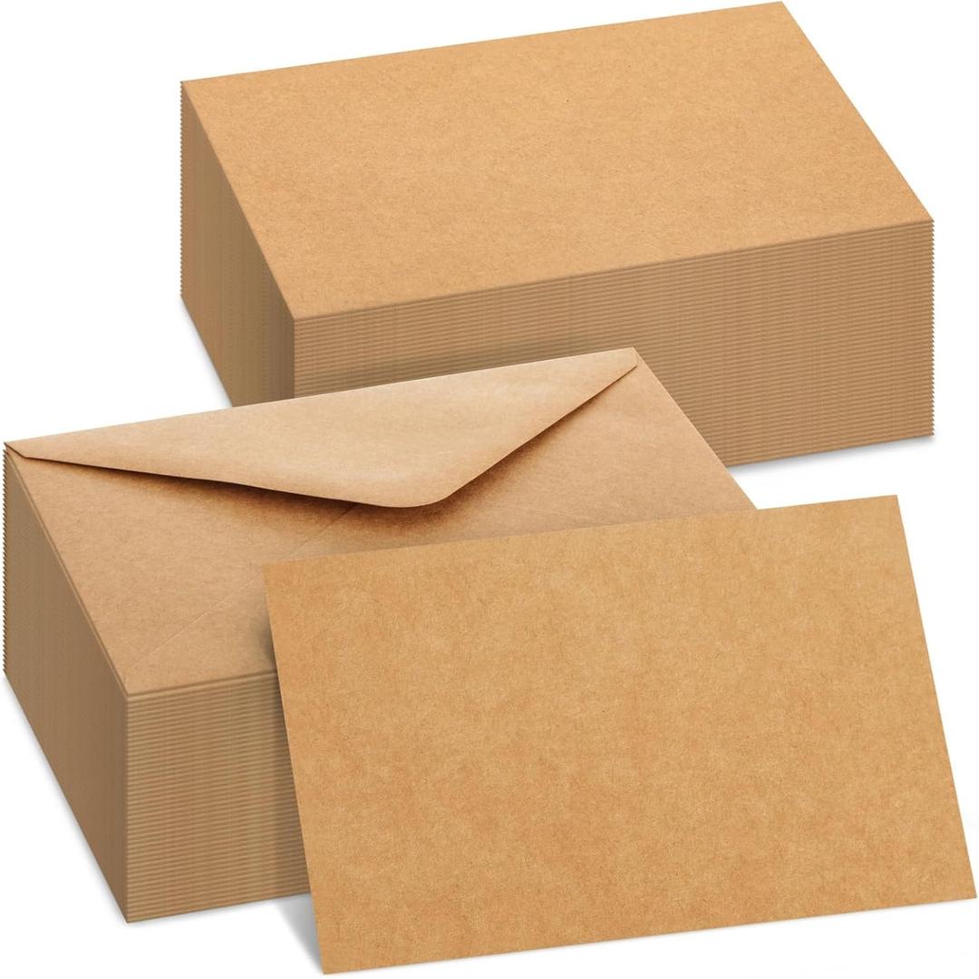Sustainable Greetings Blank Cards & Envelopes - Customizable Greeting Card & Wedding Invitation Set - Bulk Thank You Notes & Envelopes - Printer-Friendly Stationery Set - 48-Pack, 4x6 in, Brown