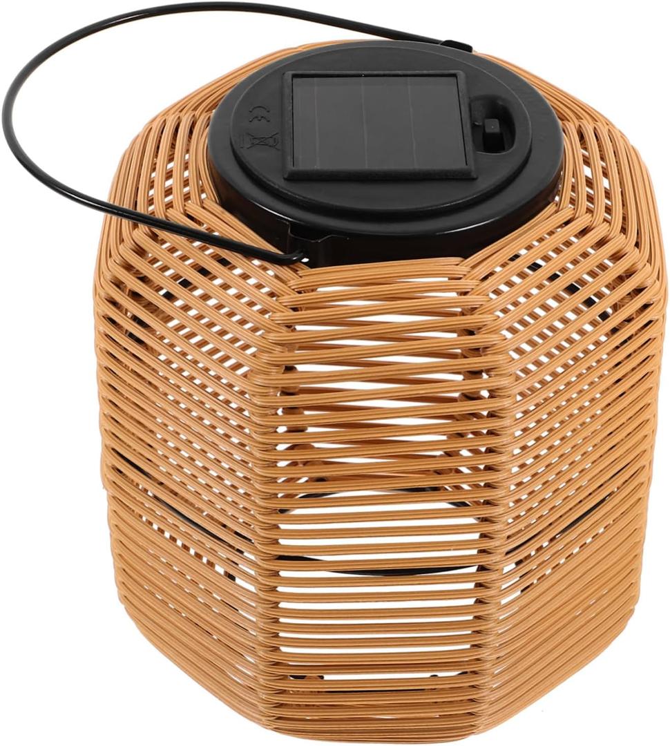 Uonlytech Decoration Lights Outdoor Rattan Solar Lantern with Handle Solar Lantern Outdoor Light LED Hanging Lantern Lights Garden Landscape Lamp for Lawn Patio Light Yellow Outdoor Solar Light