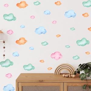 4 Sheets Cloud Wall Decals Peel and Stick Watercolor Star Cloud Wall Decor Bluey Wall Stickers for Girls Room Playroom Décor