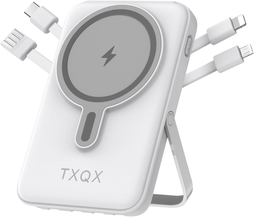 Wireless Portable Charger 10000mAh,Magnetic Power Bank with Built-in Cables LED Display,22.5W PD Fast Charging for Magsafe Battery Pack Compatible with iPhone16/15/14/13/12/Pro/Pro Max (White)