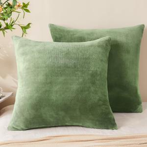 BEDELITE Velvet Pillow Covers 26x26 with Zipper, 2 Pack Super Soft Square Pillow Covers for Bedroom, Sofa, Luxury Cozy Fleece Pillowcases for All Seasons(26x26 Inches, Sage Green)