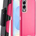 CONWOE for Samsung S25 Edge Case with HD Tempered Glass Screen Protector, for Galaxy S25 Edge Heavy Duty Phone Case (with Belt Clip-Pink/Pink)