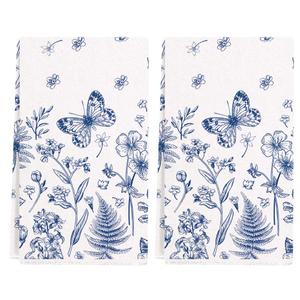 3 x Nanstone Spring Summer Kitchen Towels 18x26 Inch Set of 2,Blue and White Floral Dish Towel Hand Towels for Dinning