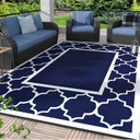GENIMO Outdoor Rug, Waterproof Plastic Rugs for Patio, 8'x10' Blue White | Outside Larger Modern Carpet Mat for Porch Decor, Deck, Balcony, Camping, RV, Backyard, Picnic, Beach, Reversible, Foldable