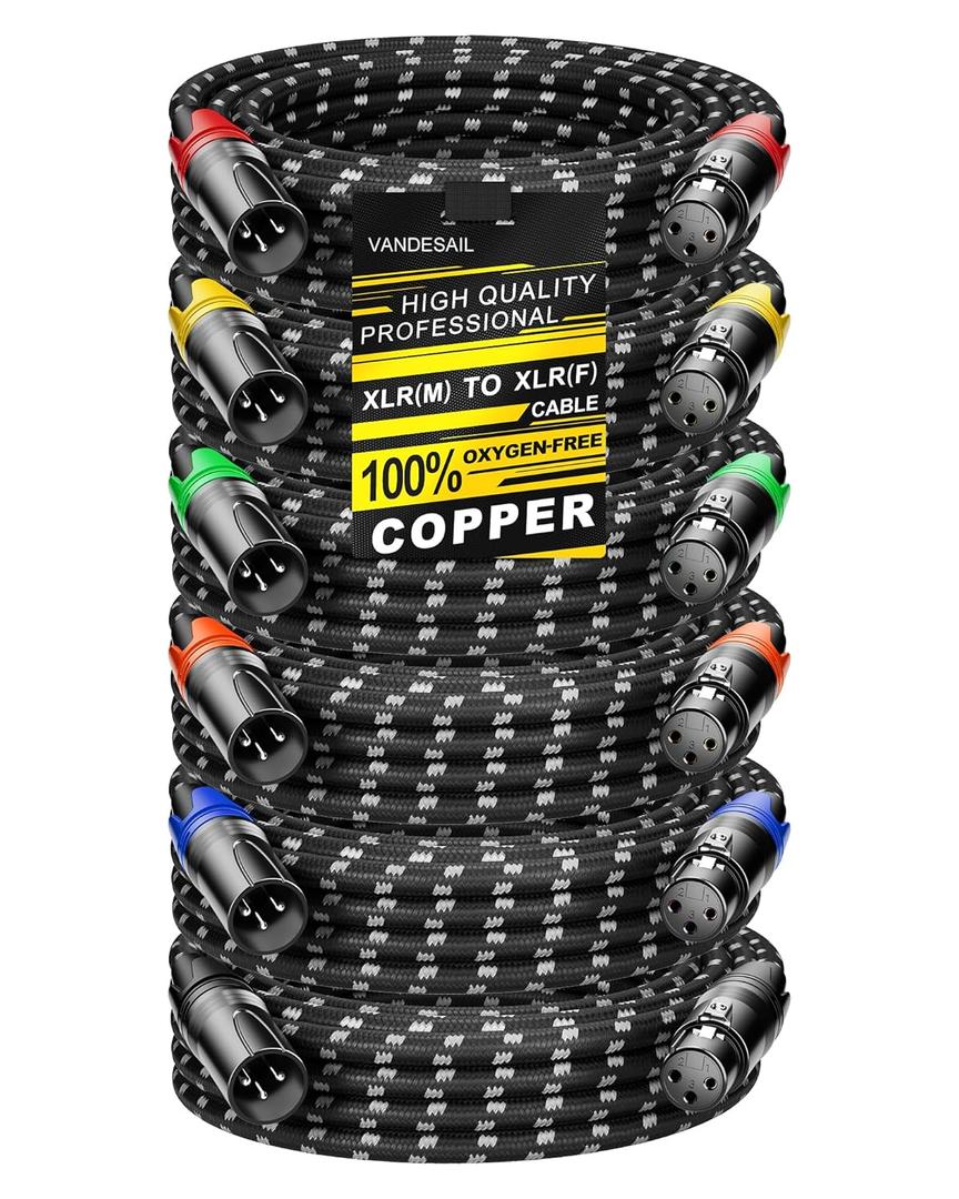 6 Pack XLR Cables 25ft Mic Braided Balanced Shielded XLR Microphone Cable Male to Female 3-Pin Colorful Connector for Microphones Recording, Audio Mixer, AmplifierSpeaker,Camcorder