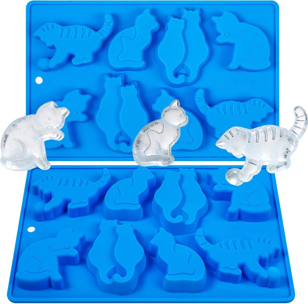 Kamehame Cat Ice Cube Trays, 2 Pack Cat Shaped Ice Cube Mold, Fun Silicone Molds for Making Ice Cube, Chocolate, Candy, Cake Decoration, Cupcakes, Jelly