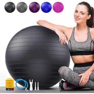 Soft Exercise ball, Anti-Burst Yoga Ball Chair Supports 2200lbs, Stability Swiss Ball w/ Pump for Pregnancy Birthing, Excersize, Workout, Fitness, Balance, Gym, Physio, Abs (Office & Home & School) (S(38-45cm), black)