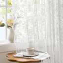 White Lace Curtains 63 Inches Long with Vintage Floral and Branch Pattern, Elegant Romantic Sheer Light Filtering Lacy Drapes for Living Room Bedroom, 52 x 63 Inch, Set of 2 Panels