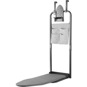 Seiritex Over the Door Ironing Board 13x36 inches with Iron Holder and Pocket Storage Bag, Hanging Iron Board for Home Laundry Room, Black