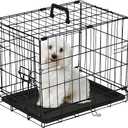 PayLessHere 18 Inch Dog Crate Kennel for Small Dogs Metal Cage Single-Door Folding Travel Indoor Outdoor Puppy Playpen with Divider and Handle Plastic Tray, Black