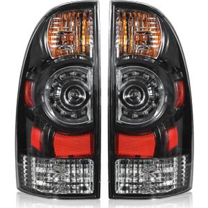 Boine Tail Light Compatible With 2005-2015 Toyota Tacoma Pickup Driver and Passenger Side Black Bezel Rear Light Brake Lamps LED Lens - Bulb and Harness Included 8155004160 8156004160