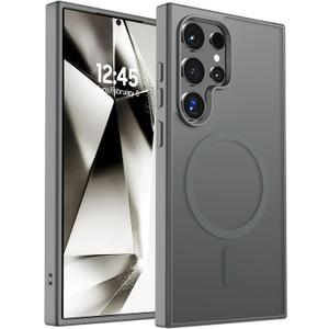 SUPFINE Magnetic for Samsung Galaxy S24 Ultra Case(Compatible with MagSafe) (Military Grade Drop Protection) Slim Translucent Shockproof Phone Case,Titanium Gray