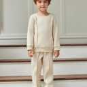 Arshiner Boys Long Sleeve Fleece Sweatshirt and Pants Set 2 Piece Fall Winter Clothes Toddler to Little Kid 2-8 Years (Beige)