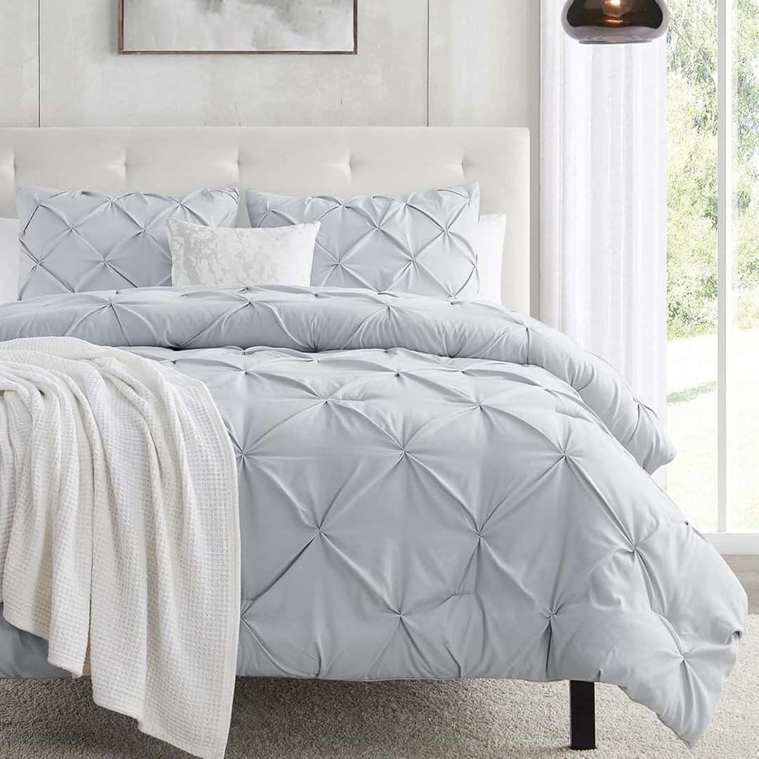 Nestl Steel Blue Duvet Cover Queen Size - Soft Double Brushed Duvet Set with Button Closure & Corner Ties, 3 Piece Luxurious Pinch Pleated Duvet Cover Set 90x90 Inches with 2 Pillow Shams