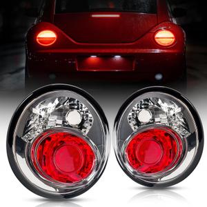 Torchbeam Tail Light Assembly Compatible with Beetle 1998 1999 2000 2001 2002 2003 2004 2005 OE Tail Light Brake Lamps Replacement for Driver and Passenger Side Chrome Housing Clear Lens