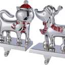 2 Pack Stocking Holders for Mantel, Silver Metal Christmas Stocking Holder for Mantle Christmas Stocking Hangers for Mantel Stocking Hooks for Fireplace Stocking Holders for Christmas (Dog and Cat)