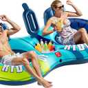 QPAU Inflatable Double River Tube, 2 Person 660lb Capacity, Puncture-Resistant 93" Sturdy Heavy Duty River Float, River Raft with Ergonomic Backrest, Cooler & Cup Holders for Family