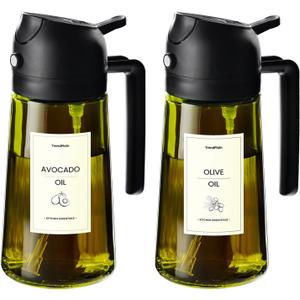 TrendPlain - Original 16oz/ 470ml Olive Oil Dispenser Bottle for Kitchen Gadgets and Air Fryer Accessories - Olive Oil Sprayer for Cooking w/ Stickers - 2 Black