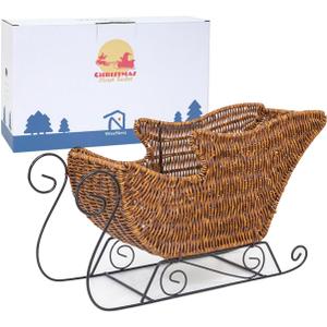 Christmas Sleigh Basket, Gift Basket, Christmas Decorations, Holiday Decor, Sled Ornament, Resin Wicker, Toffee