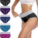 wirarpa Women's Cotton Underwear High Waist Stretch Briefs Soft Underpants Ladies Full Coverage Panties 5 Pack (Medium, Black,blue,teal,purple,purplish Red)
