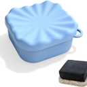 Leakproof Travel Soap Case, Elimeta Square Silicone Soap Container with Lid Shatterproof Shower Holder Bar for Bathroom Camping Outdoor (Blue)