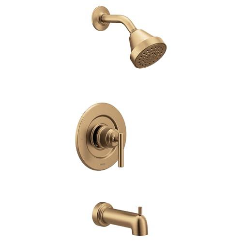 Moen Gibson Bronzed Gold Pressure Balancing Eco-Performance Showerhead, Shower Handle, and Tub Spout, Posi-Temp Valve Required, T2903EPBZG