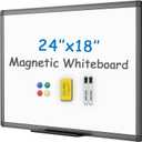 VIZ-PRO Magnetic Whiteboard/Dry Erase Board with Black Aluminium Frame, 24 X 18 Inches, Includes 1 Eraser & 2 Markers & 4 Magnets